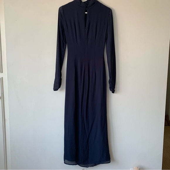 NWT Reformation Tilda High Mock Neck Long Sleeve Slit Maxi Dress Gown Navy Blue - Picture 12 of 14